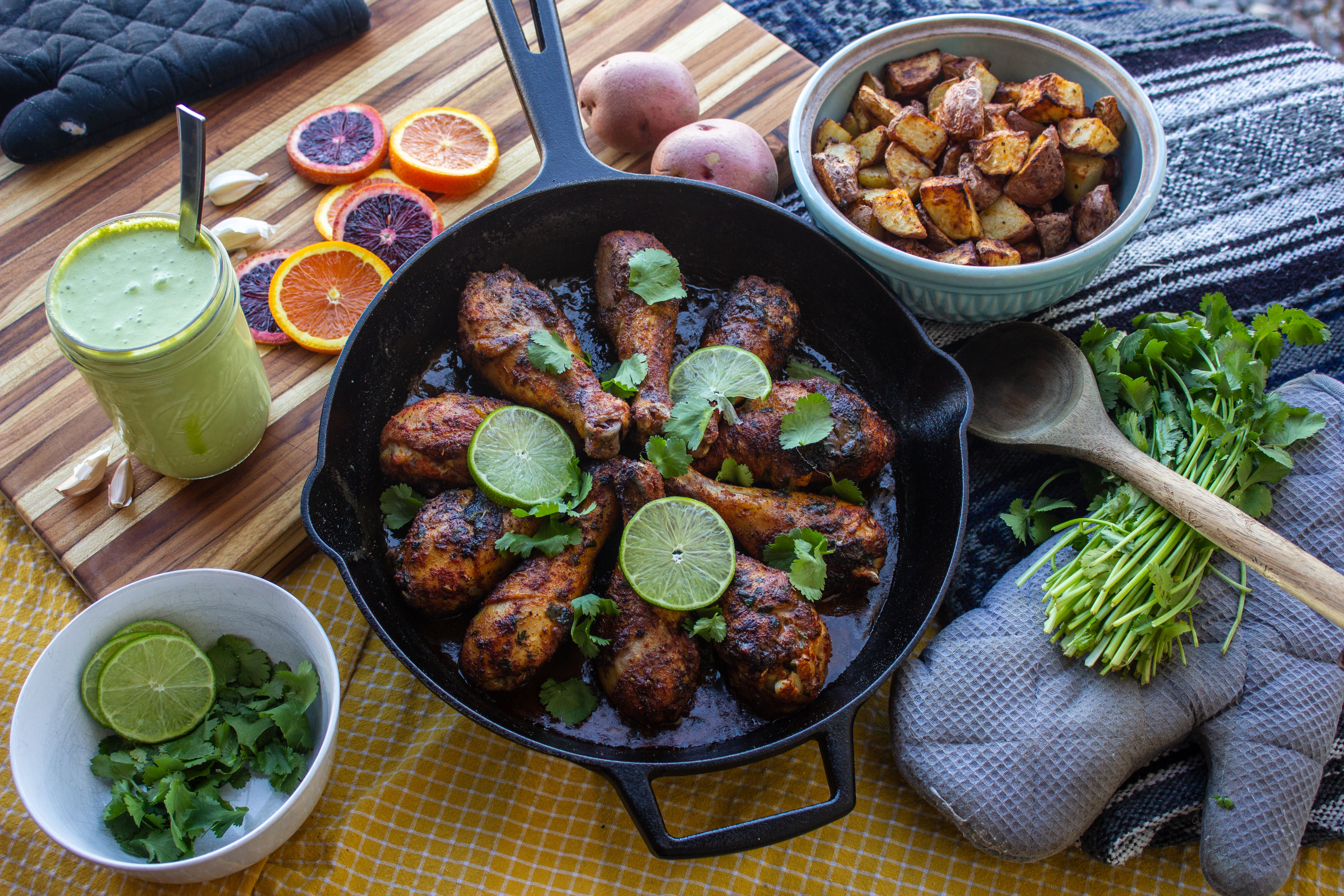 Family meal — roasted chicken with citrus and herbs